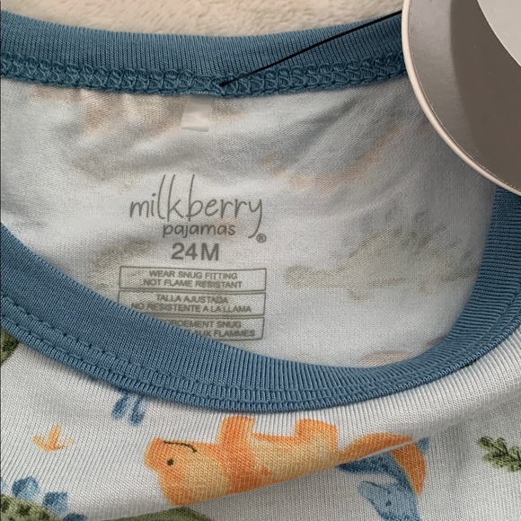 NWT Milkberry Dinosaurs 2pc Pajama Set Blue 24M Bamboo Loungewear - Picture 4 of 6